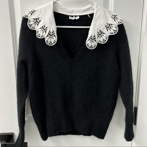 Sandro black v-neck sweater with removable collar size 36